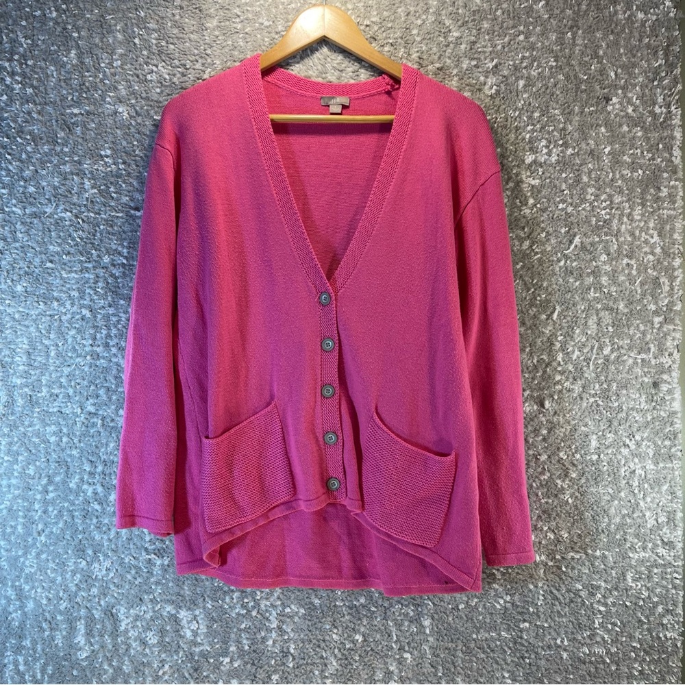 J‎ Jill Women’s Pink Long Sleeve Button Up Oversized Cardigan Sweater Size Small
